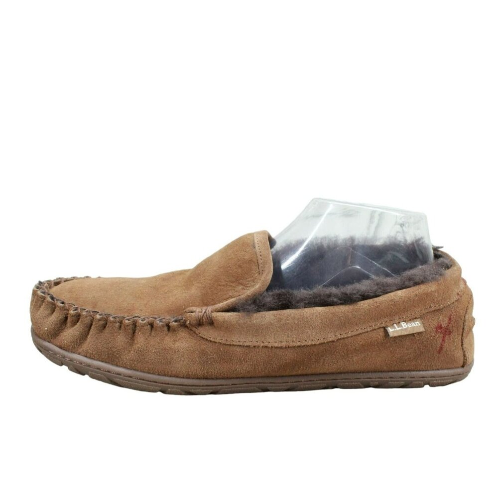 LL Bean Brown Suede Wicked Good Shearling Lined Venetian Slippers Size 10 M